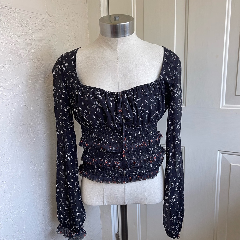 free people black floral milkmaid top